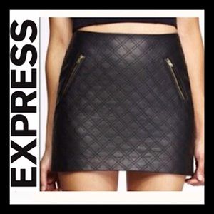 Express Faux Leather Quilted Black Mini Skirt 0